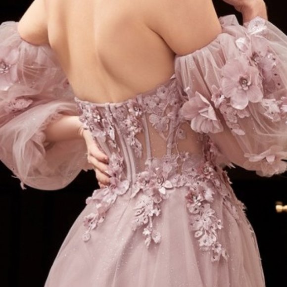 MAUVE COLOR PROM PARTY EVENING LONG MAXI STRAPLESS OFF THE SHOULDER GOWN CD962 - Picture 7 of 7